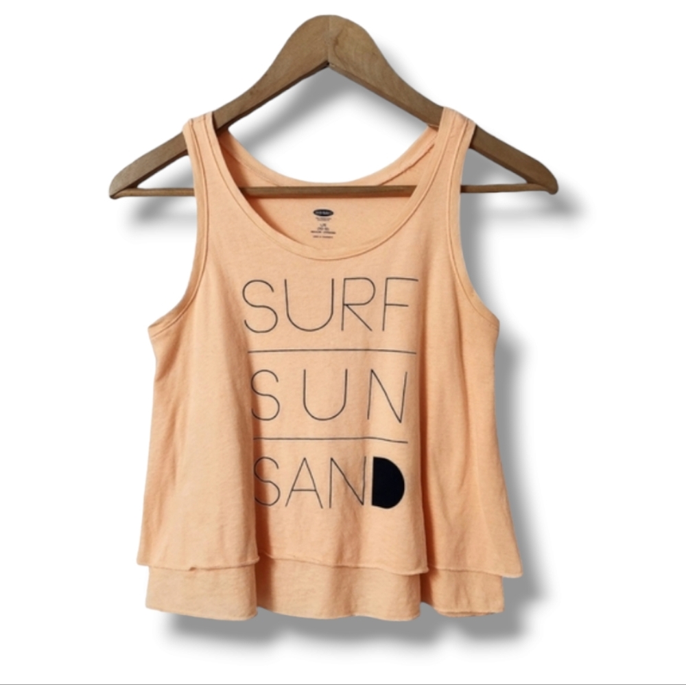 Old Navy "Surf, Sun, Sand" Tiered Peach Swing Tank Top | Large | 10-12